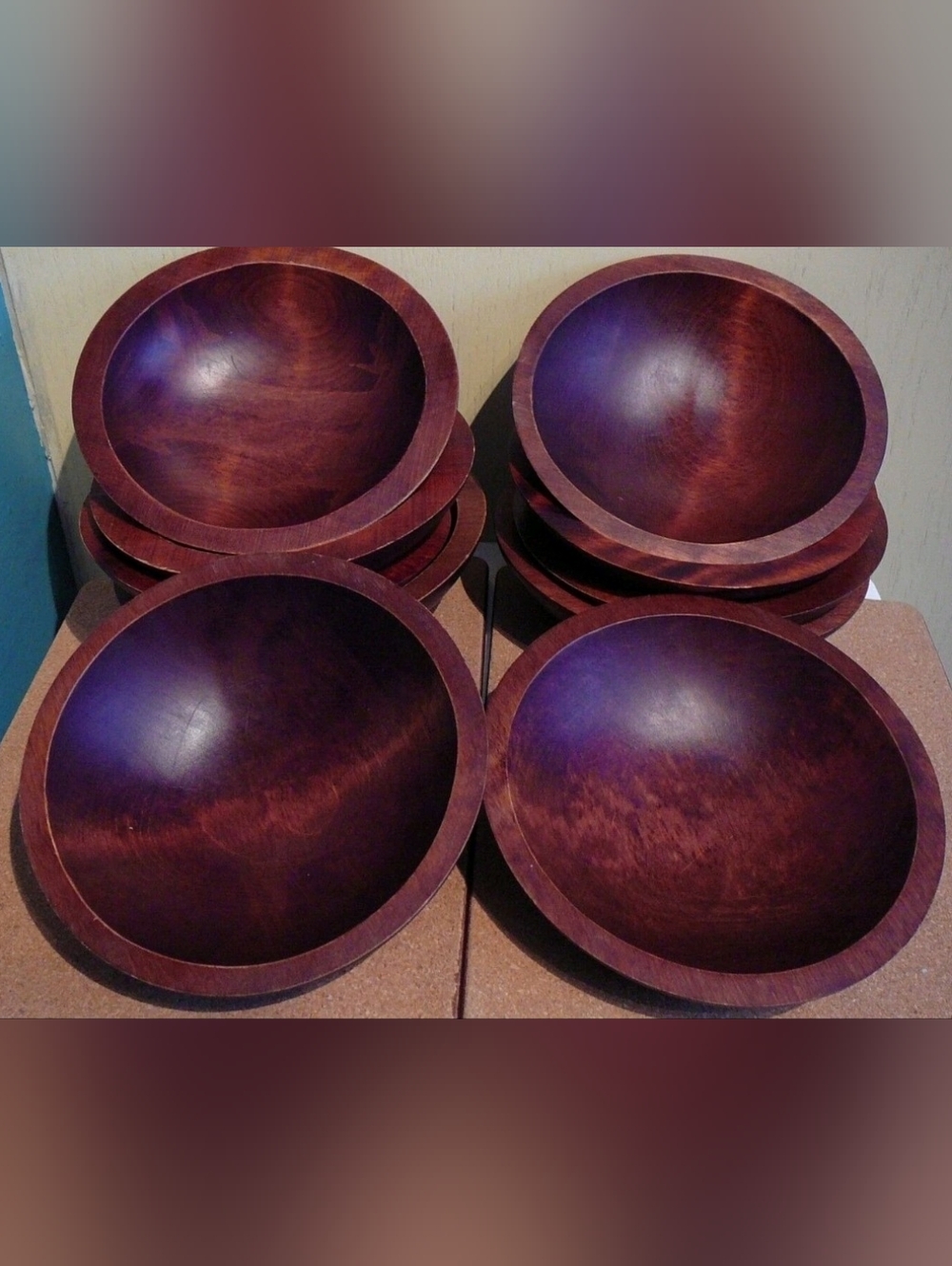Set of 10 Vintage Baribocraft Canada Solid Dark Wood Salad Bowls serving size